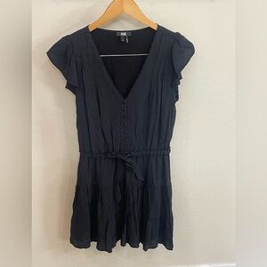 PAIGE Black V neck Tie Waist Mini Dress with Buttons